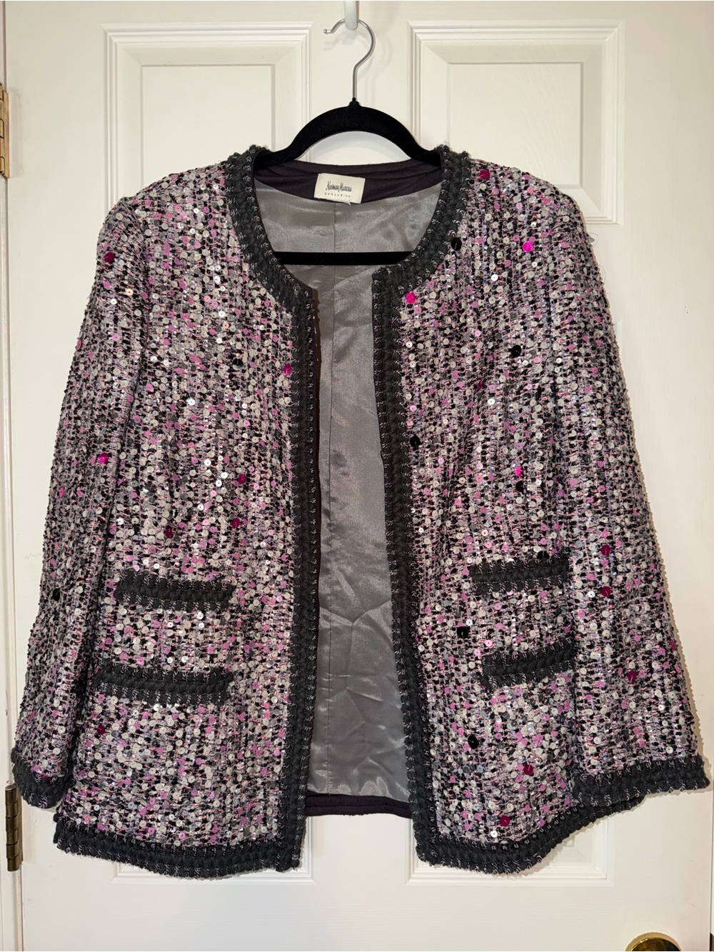 Neiman Marcus Exclusive Pink Sequin Tweed Blazer Jacket